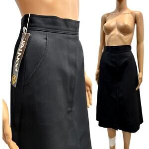 Vintage Black A-Line Skirt 70s Deadstock Panther with Pockets & Pleat